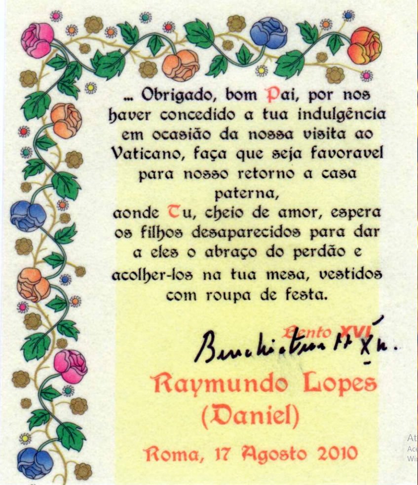 Bilhete do Papa Bento XVI